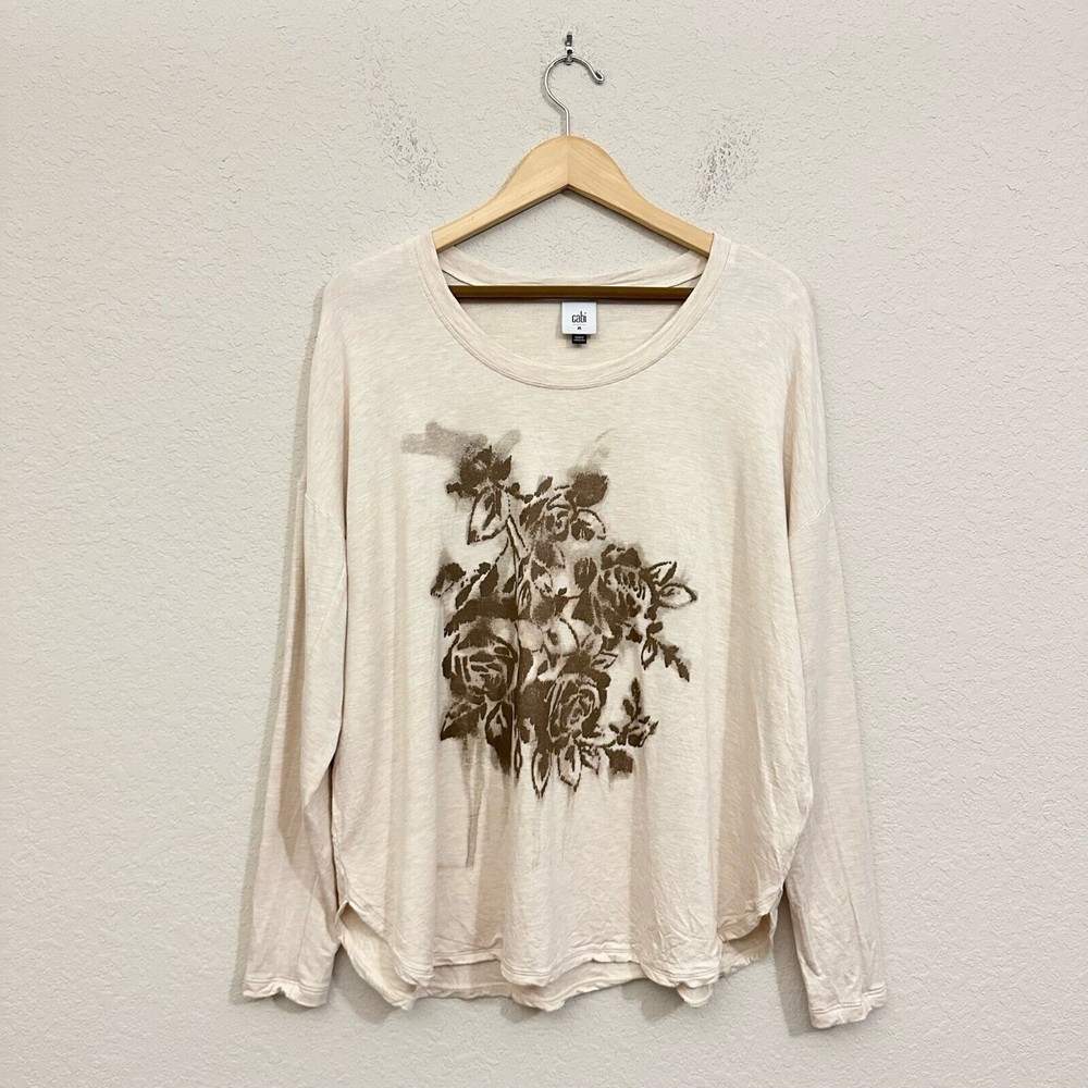 CABI #4365 Long Sleeve Oversized Airbrush Tee in Ivory